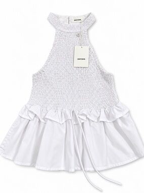 Aureum White Smocked Halter Ruffle Peplum Top Size S NWT 100% Cotton